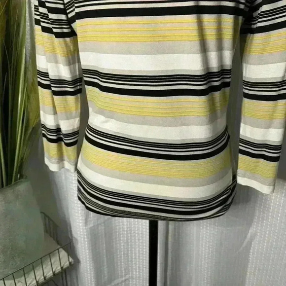 St John Women’s Small Long Sleeve Yellow/Black Striped Tunic Top Scoop Neck - Picture 8 of 12